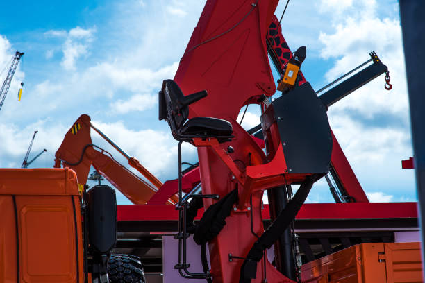 istock Crane operator working place. Heavy industry chair. 821824594