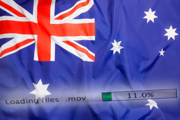 istock Downloading files on a computer, Australia flag 821825586
