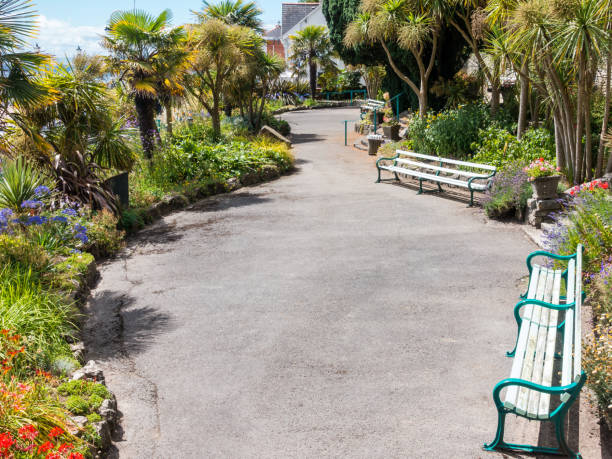 A beautiful view of the public Italian Windsor Garden in Penarth, Wales, United Kingdom, during the summer months 2017.