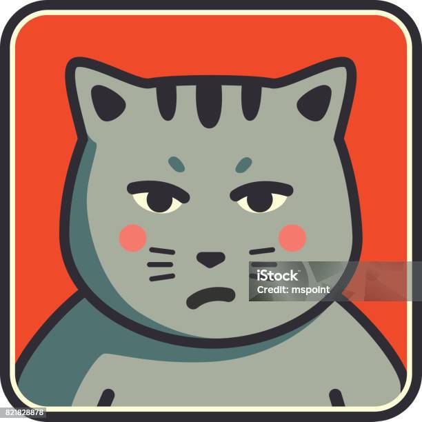 Симпатичные Грустно Сварливый Значок Кошки Кот Аватар — стоковая векторная графика и другие изображения на тему Векторная графика