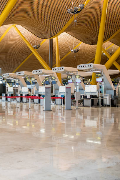 istock empty airport inside terminal and check-in counter 821828920