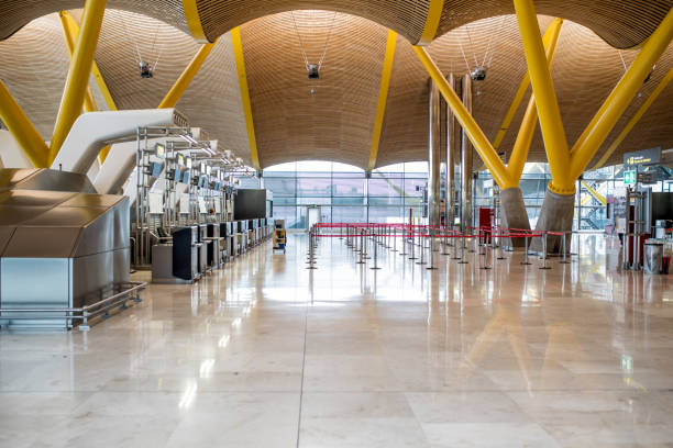 istock empty airport inside terminal and check-in counter 821828940