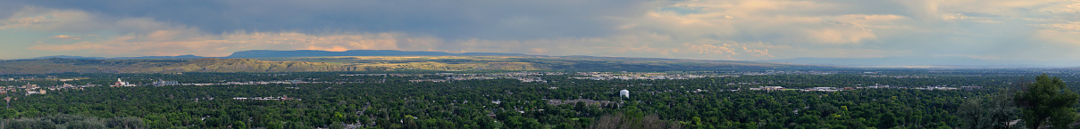 A panoramic view of Billings, Montana with the Yellowstone River forming the valley the city occupies