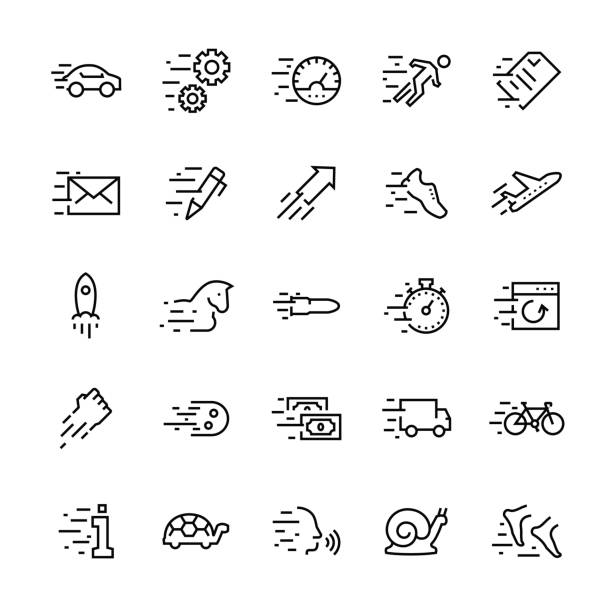 Line vector icon set of speed. Editable stroke. Line vector icon set of speed. Editable stroke. slow stock illustrations