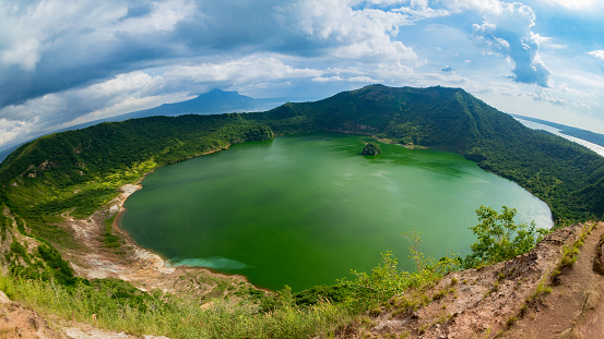 Amazing volcanic lake, green lake