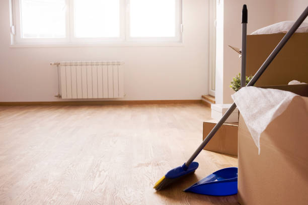 istock Move. Cardboard boxes and cleaning things for moving into a new home 821851824