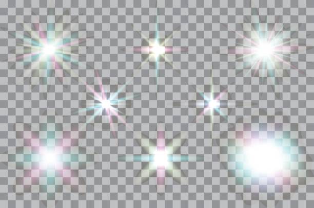 ilustrações de stock, clip art, desenhos animados e ícones de collection of vector glowing light effects isolated on transparent background. - isolated on white flash