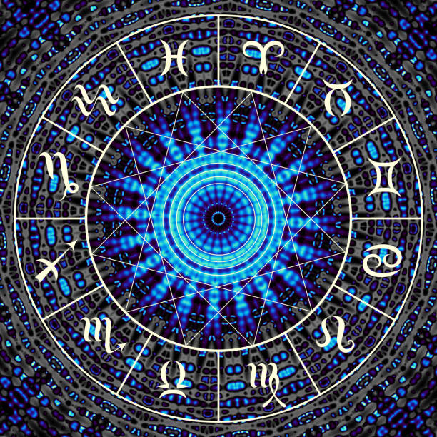 Magic circle with zodiacs sign. Magic circle with zodiacs sign on abstract mystic background. astrology stock illustrations