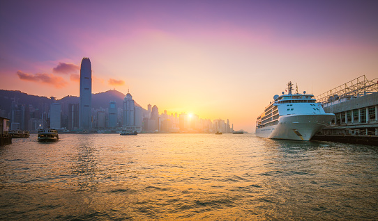 Big Cruise Ship berth at Victoria Harbor  in Hong Kong