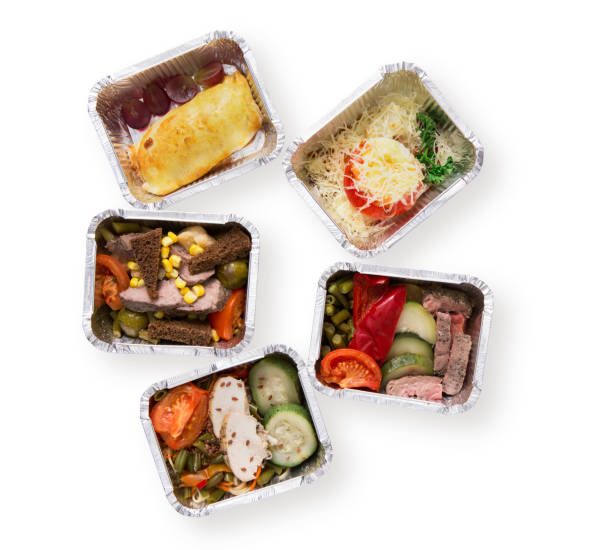 istock Healthy food take away in boxes, top view isolated at white 821872926