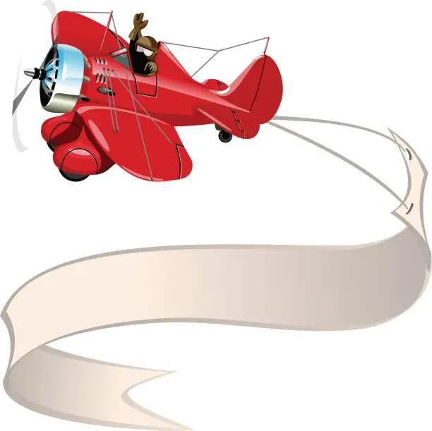 Vector illustration of Cartoon retro airplane with banner