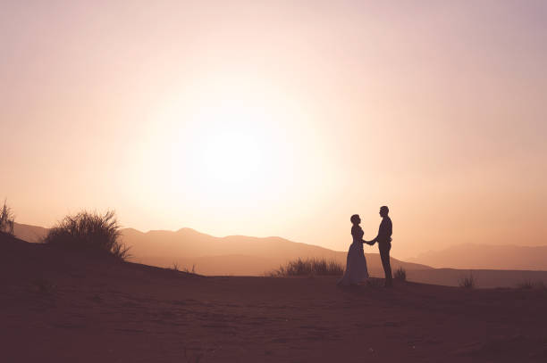 istock Wedding Couple holding hands in Desert 821881110