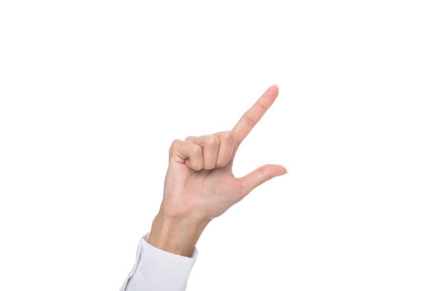 istock cropped view of person pointing or gesturing signed language, isolated on white 821894112