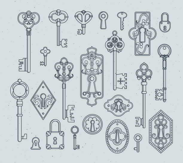 Premium Vector  Sketch decorative heart shape key and vintage lock.