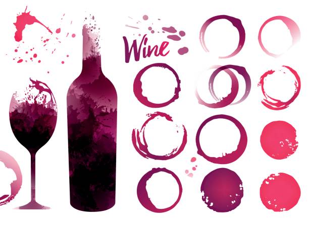 와인 얼룩 귀하의 디자인에 대 한 설정 - wine bottle wineglass wine bottle stock illustrations