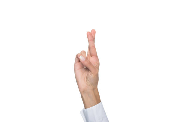 istock cropped view of person gesturing signed language, isolated on white 821894580