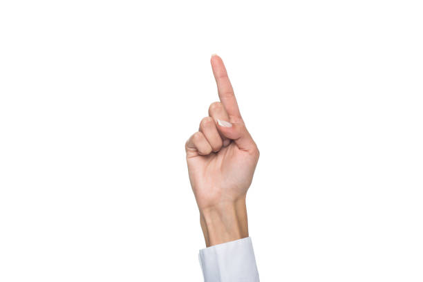 istock cropped view of person gesturing signed language or pointing up, isolated on white 821894988