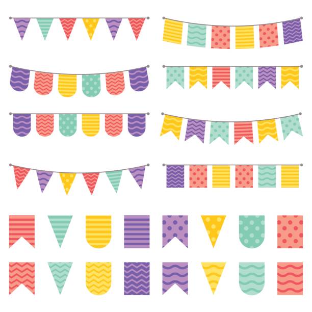 illustrations, cliparts, dessins animés et icônes de drapeaux de bunting mignon pour les conceptions party - bunting chevron pattern flag