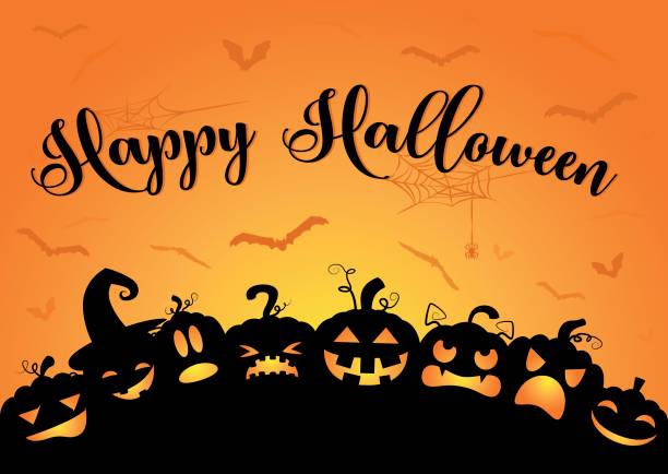 illustrazioni stock, clip art, cartoni animati e icone di tendenza di zucche di halloween felici - carved letters