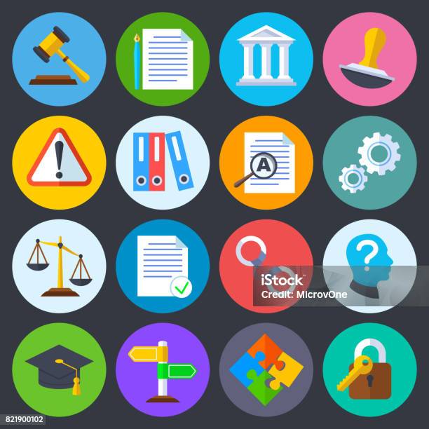 Business Regulation Legal Compliance And Copyright Vector Flat Icons Stock Illustration - Download Image Now