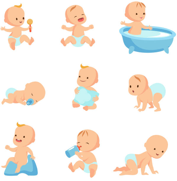 Happy smiling baby. Cute cartoon toddlers vector set Happy smiling baby. Cute cartoon toddlers vector set. Child happy, infant baby toddler boy and girl illustration crying baby cartoon stock illustrations