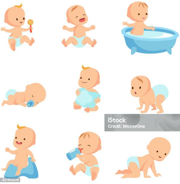 Happy Smiling Baby Cute Cartoon Toddlers Vector Set Stock Illustration - Download Image Now