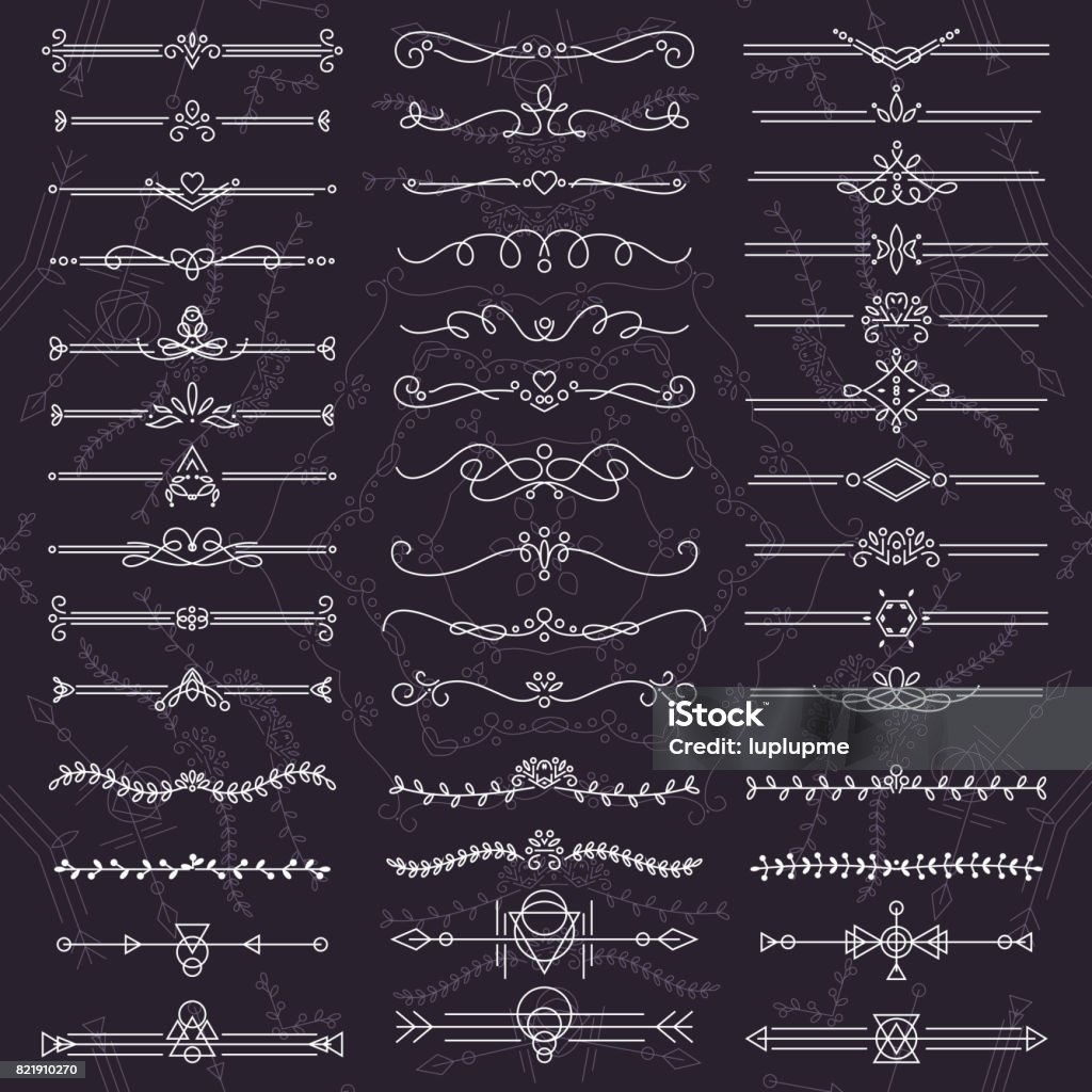 Separator Decoratice Buch Typografie Ornament Design Textelemente Vektor-Vintage Formen Set illustration - Lizenzfrei Einzellinie Vektorgrafik