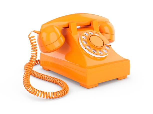istock 3D rendering orange vintage phone isolated on white background 821910328
