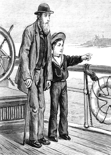istock Senior man an boy standing on board of the steamer 821911314