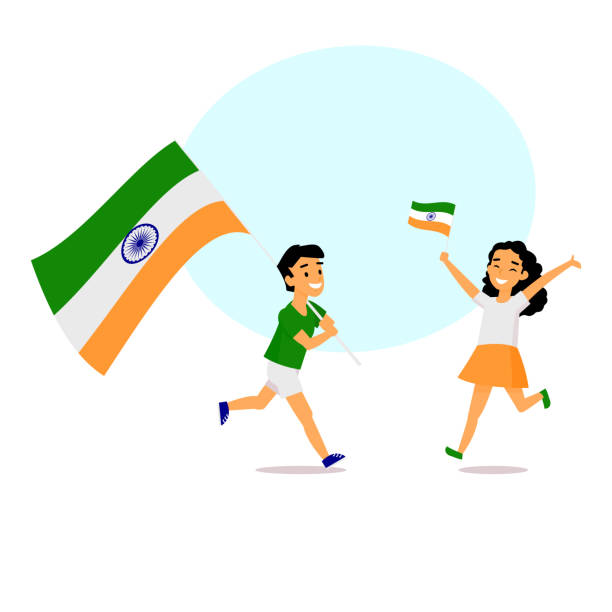 Cartoon Indian Kids Running With Indian Flags Stock Illustration - Download  Image Now - Boys, Culture of India, India - iStock
