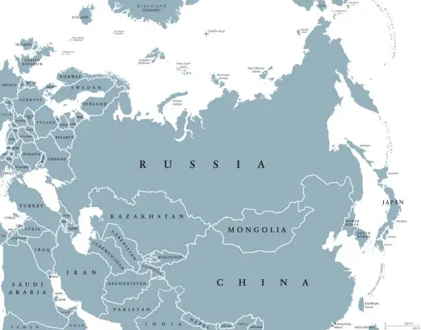 Vector illustration of Eurasia political map with countries and borders