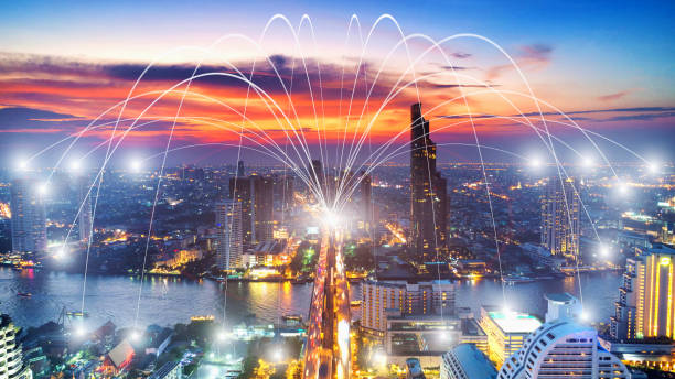 istock Business networking connection concept and Wi-Fi in city 821926894