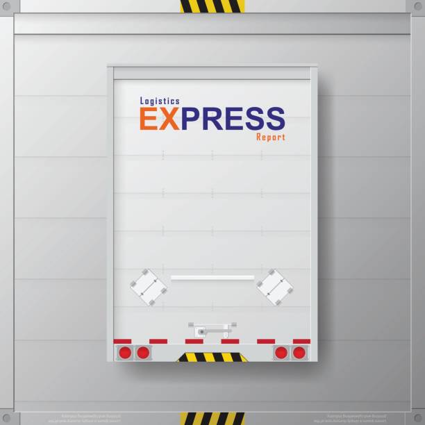 illustrazioni stock, clip art, cartoni animati e icone di tendenza di modelli di identità aziendali per il trasporto logistico per brochure volantini. la relazione annuale tratta lo stile astratto sullo sfondo del contenitore in formato a4. settore del trasporto merci.  vettore. - semi truck truck cargo container vector