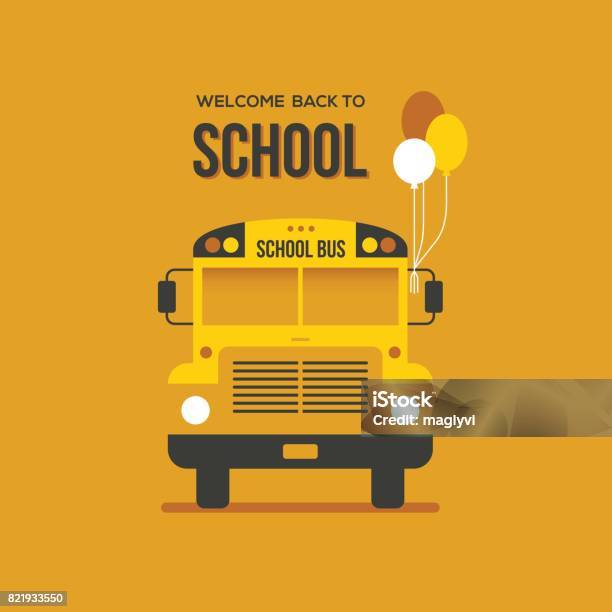 School Bus With Balloons Stock Illustration - Download Image Now - School Bus, Vector, Front View