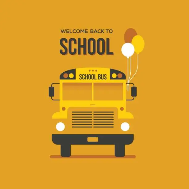 Vector illustration of School bus with balloons