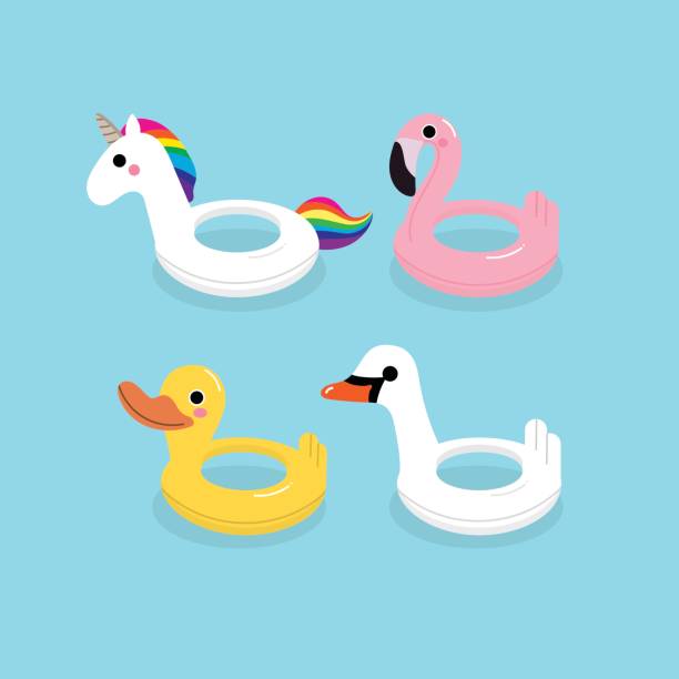 милый плавать кольцо - duck swimming pool animal bird stock illustrations