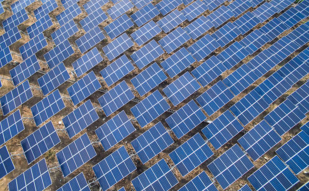 istock Top view of Solar panels (solar cell) in solar farm 821933700