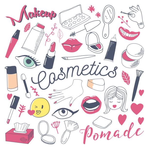 ilustrações de stock, clip art, desenhos animados e ícones de makeup and cosmetics beauty freehand doodle - blush