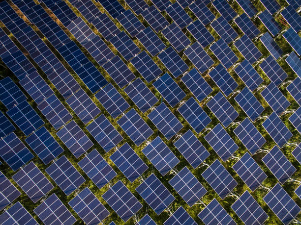 istock Solar panels (solar cell) in solar farm to create the clean electric power. 821934928