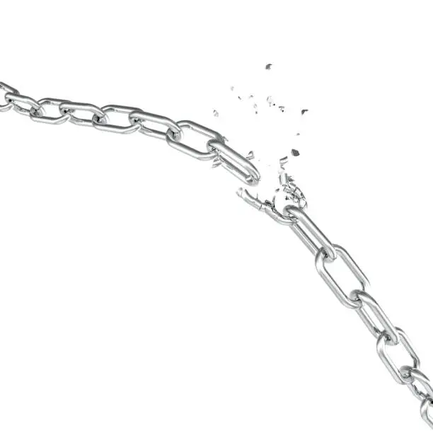 Photo of Broken steel, Broken metal chain links freedom concept. Disruption strong steel, 3D illustration