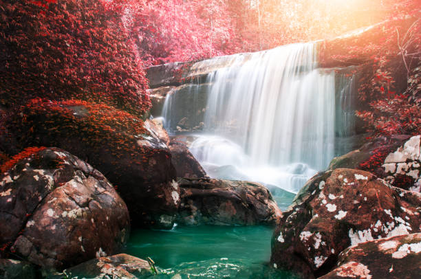 Waterfall in autumn forest at Phulungka National Park,Nakhonphanom, Thailand stock photo