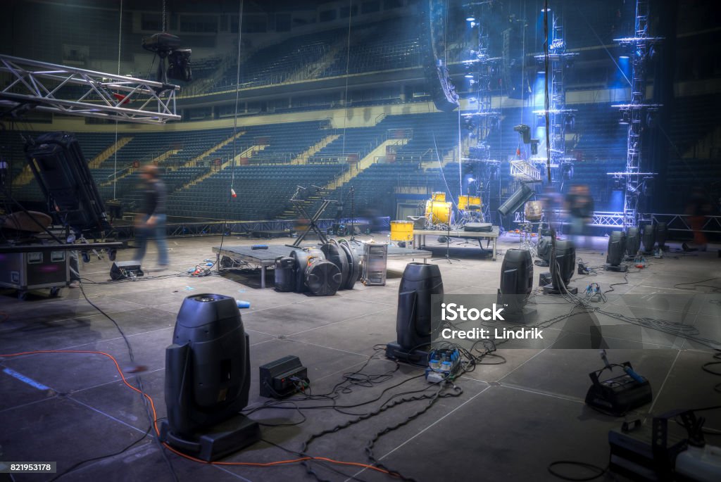 Preparation for a concert Technical preparation for the big concert indoors. Backstage Backstage Stock Photo