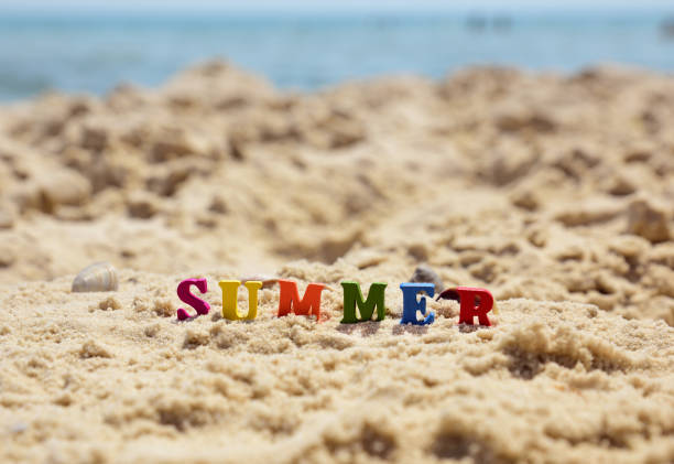 istock Inscription summer on yellow sand 821963114