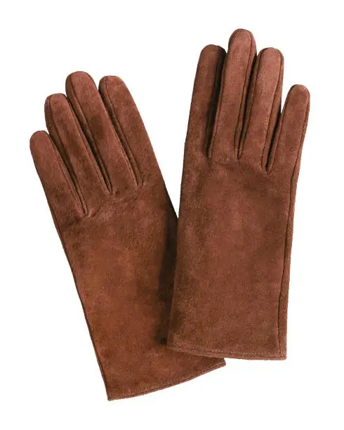 Brown suede shammy leather  gloves isolated on white