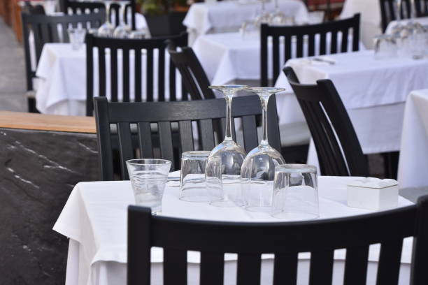 istock Tables in the restaurant on the sea 821966558