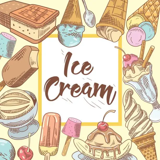 Vector illustration of Ice Cream Hand Drawn Design with Cold Desserts