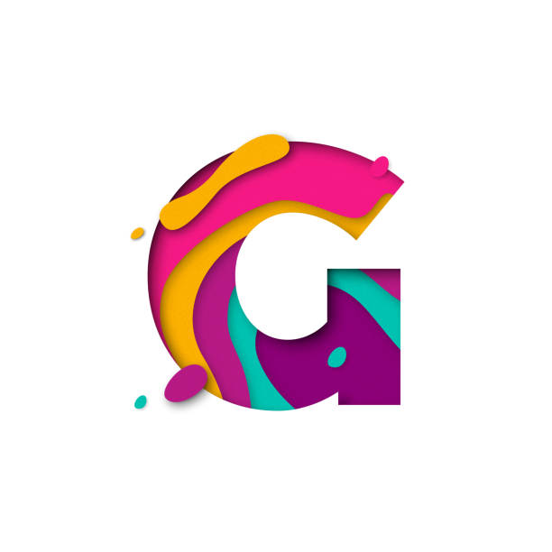 종이 잘라 편지 g. 사실적 3d 멀티 레이어 papercut 절연 흰색 배경 - alphabet white background letter g three dimensional shape stock illustrations