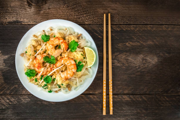 istock Shrimp Pad Thai closeup from above with copy space 821987720