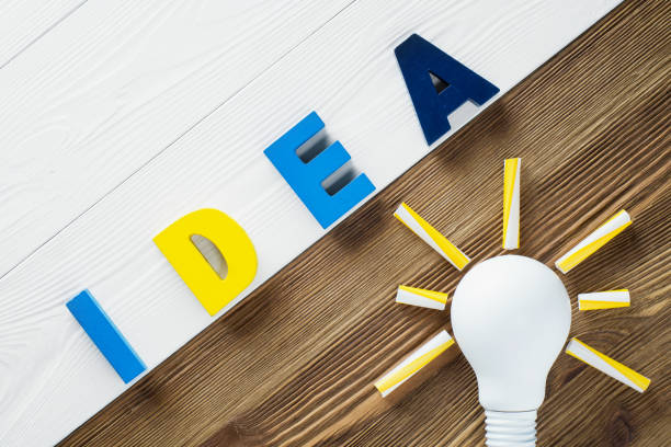istock Lightbulb and idea word on the wooden background. 822024204