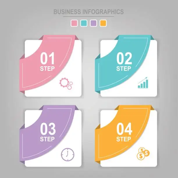 Vector illustration of Infographics template of four steps on squares